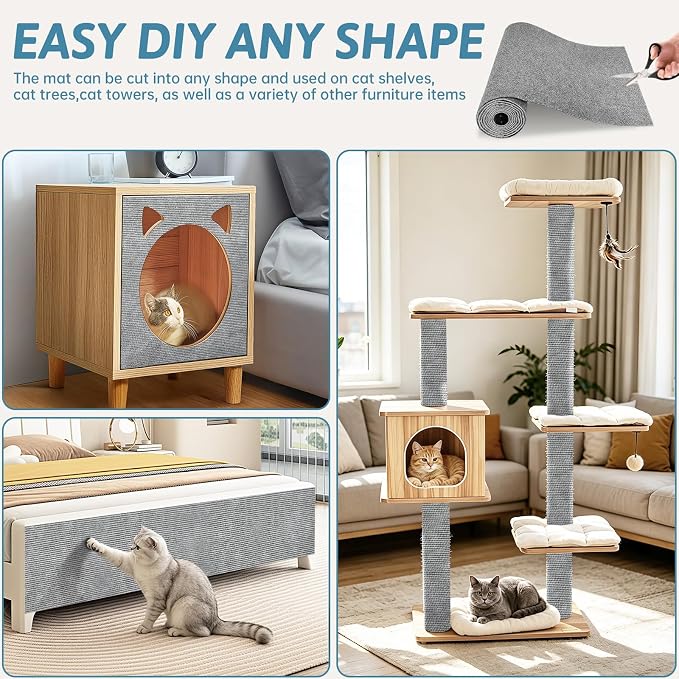 Heavy Duty Cat Scratch Mat for Couch Furniture(Light Gray, 39.3" x 15.8") | Self-Adhesive Cat Scratcher Carpet, Trimmable DIY Cat Scratch Pad, Furniture Protector for Couch,Sofa,Door & Cat Tree - Image 5