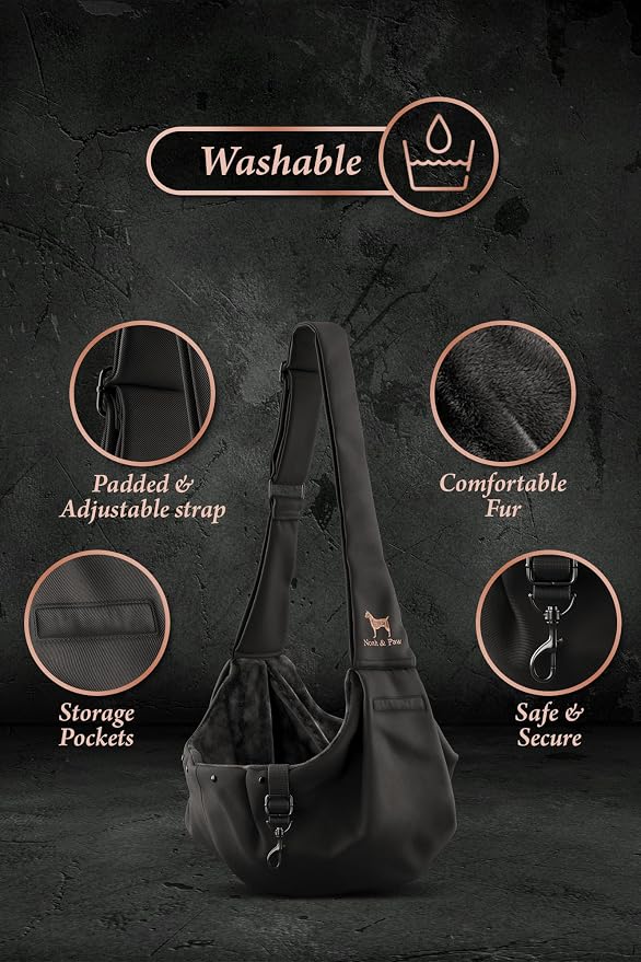 Noah & Paw Dog Sling Carrier for Small Dogs 3-10lb, Dog Sling for Small Dogs and Cats, Dog Carrier with Adjustable Padded Strap, Premium Twill, Lined with Fur, Double Safety Feature, Machine Washable - Image 5