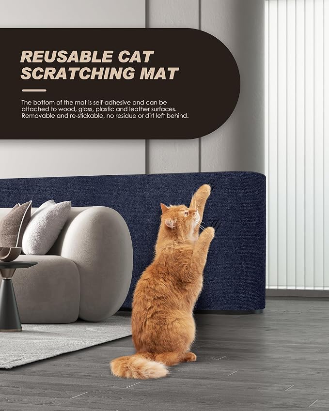 VIVOYAN 78.7"x15.8" Cat Scratch Mat,Trimmable Self-Adhesive Carpet,DIY Climb Cat Scratcher for Cat Couch Furniture or Wall Protector,Covering Cat Tower,and Replacement Pads (Dark Blue) - Image 3