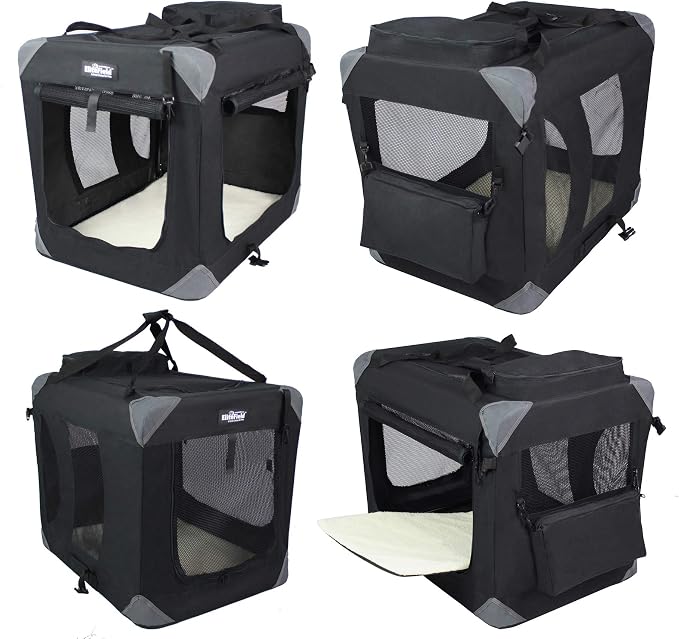 EliteField 3-Door Soft Dog Crate with Bed & Carrying Bag (2-Year Warranty) | 3 Mesh Doors, Steel Frame, Removable & Washable Crate Cover and Bed Cover, Storage Pockets, Indoor/Outdoor, Foldable - Image 4