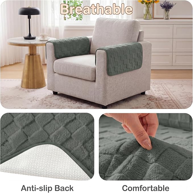 Foxdecor Couch Arm Covers for Sofa Arm Chair Covers Set of 2 | Sofa Arm Covers Cat Scratch Resistant Couch Protectors, Washable Armrest Cover Furniture Arm Covers, Grey 26x26 in - Image 5