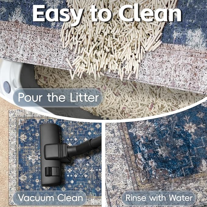 Cat Litter Mat Litter Trapping Mat, 33"x22" Waterproof Urine Proof Litter Box Mat Catcher Mat Non-Slip Washable for Kitty Kitten, Navy - Image 6