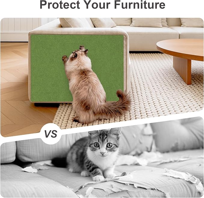 Small Cat Scratcher, 23.6x11.8 Cat Scratch Furniture Protector | Trimmable, No-Shedding Cat Scratch Pad with Self-Adhesive Backing for Climbing, Protects Walls and Couch, Green - Image 8