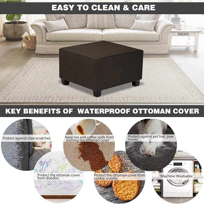 Ottoman Cover Square,Waterproof Square Ottoman Covers Thick Slipcover for Living Room,Washable Storage Footstool Furniture Protector for Dogs,Pets,Chocolate,X-Large - Image 6