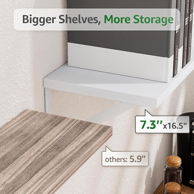 Wall Shelves 7.3" Deep Solid Paulownia Wood (White, Set of 4) | 15mm Thick, Wider & Longer & Stronger, Easy to Install, For Laundry Room Bathroom Bedroom, Office Storage Organizer - Image 3