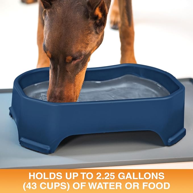 Neater Pet Brands Extra Large Water Bowl for Dogs, Outdoor Dog Water Bowl (2.25 Gallon XL Capacity), Big Trough Style Food Dish for Indoors or Outside, No Spill Large Dog Bowls, Dark Blue - Image 2