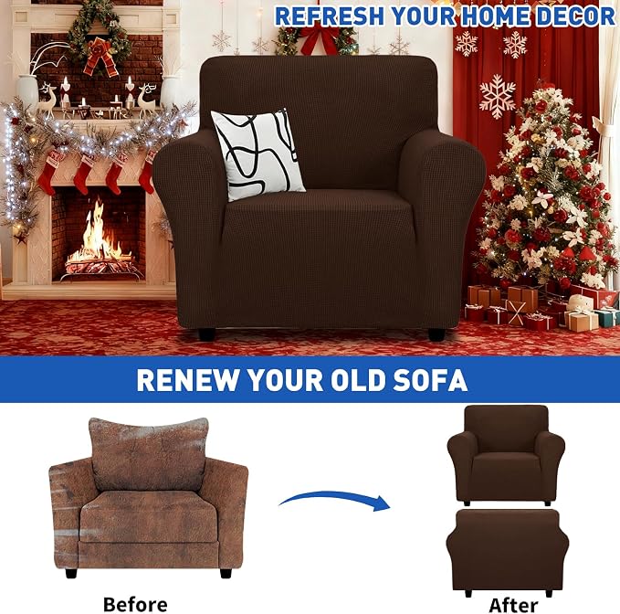 MAXIJIN Stretch Chair Cover Chair Slipcovers with Arms, 1-Piece Couch Sofa Chair Covers for Living Room, Non Slip Armchair Cover (31"-46") Furniture Protector Dogs Pet Friendly (Chair, Coffee) - Image 2