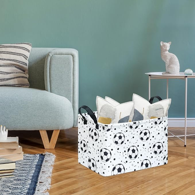 Kids Storage Basket with Soccer Print, 14.5" x 10.2" x 9.1", Waterproof with Leather Handles, Collapsible Rectangular Bin for Boys Sports Gear, Toys & Laundry - Image 5