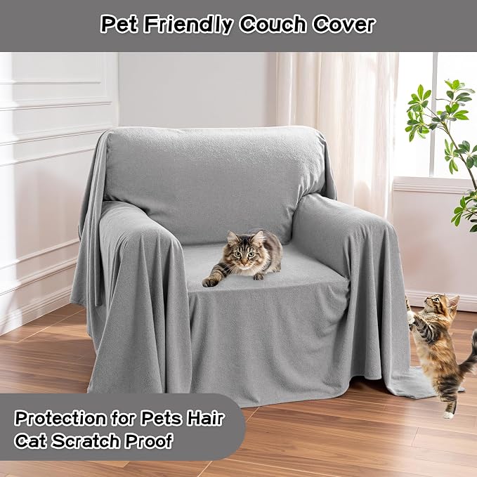 MEETSKY Small Couch Cover Oversized Armchair Sofa Covers Washable for Dogs Single Recliner Sofa Slipcover, Cat Scratch Proof Soft Sofa Throw Protector for Pets, 71" x 91", Light Grey - Image 2
