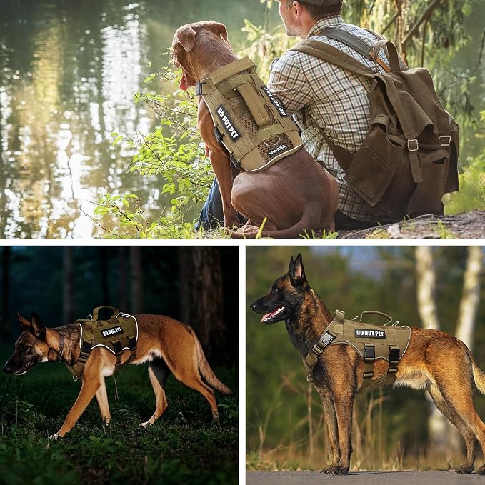WINSEE Tactical Molle Vest Mesh Dog Harness with 10 Removale Pet Patches | Breathable Service Dog harness with Double Soft Padded Handle for Large Dog, Reflective Military Pet Vest for Walk Hiking - Image 8