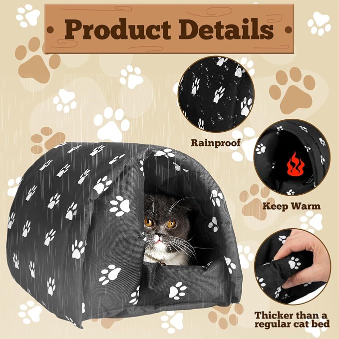 Doublefill 3 Pcs Foldable Cat Houses Paw 21.3 x 16.5 x 14.2 Inches | Weatherproof Waterproof Rainproof, Cotton Padded Interior for Warmth, Tent Design, for Indoor Garden Patio Use - Image 3