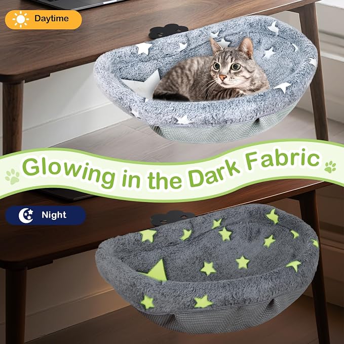 Cat Desk Bed, Adjustable Cat Desk Hammock, Cat Bed for Desk | Glow in The Dark, Removable Washable Cover, Sturdy Metal Frame, Desk Cat Bed, Cat Desk Perch, Supports up to 50 Lbs - Image 2