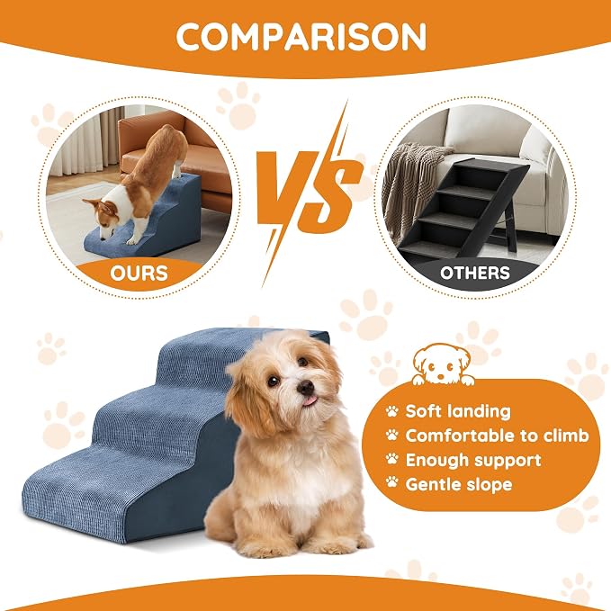 Dog Stairs for Small Dogs 11.8" H, Dog Ramp for Bed, 2-Step, Navy | Dog Steps for Bed, Couch, Pet Stairs with Non-Slip Bottom Design,Cat Scratching, High Density Foam Portable Pet Steps, Indoor - Image 4