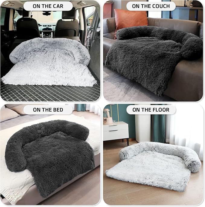 Calming Dog Bed Fluffy Plush Dog Mat for Furniture Protector with Removable Washable Cover for Large Medium Small Dogs and Cats (Small(35x31x5), Dark Grey) - Image 6