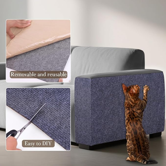 Cat Scratch Furniture Protector Couch Protector from cat Claws Self-Adhesive Carpet remnants Scratching Mat Trimmable DIY Climbing Covering Posts (Grey, 15.8" x 39.3") - Image 6