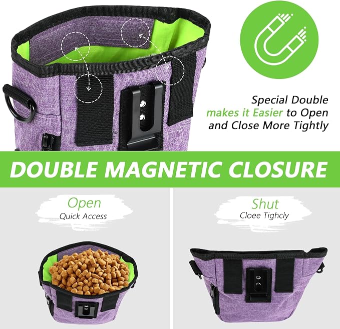 kissleaf Dog Treat Pouch, Magnetic Closure, Dog Clicker- Purple | Dog Training Treat Pouch, Large Size, Nylon Material, Magnetic Closure & Clicker, for Walking, Obedience & Outdoor Use - Image 7