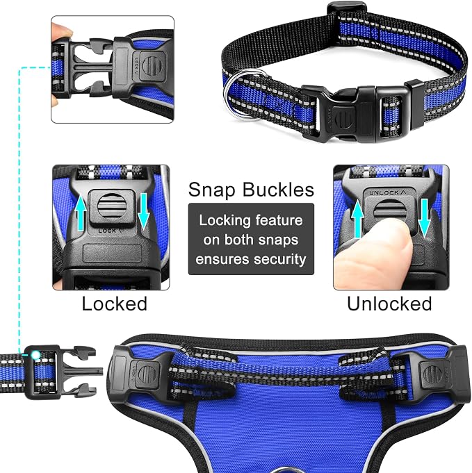 Dog Harness No Pull, Pet Harnesses with Dog Collar, Adjustable Reflective Oxford Outdoor Vest, Front/Back Leash Clips for Small, Medium, Large, Extra Large Dogs, Easy Control Handle for Walking - Image 7
