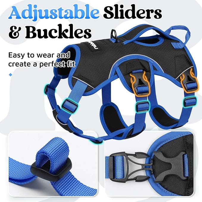 rabbitgoo Escape Proof Dog Harness for X-Large, No Pull with Lift Handle | No Escape, Full Soft Padded, Reflective Adjustable Vest, Leash Clip for Walking Hiking Training, Blue & Black, X-Large - Image 3