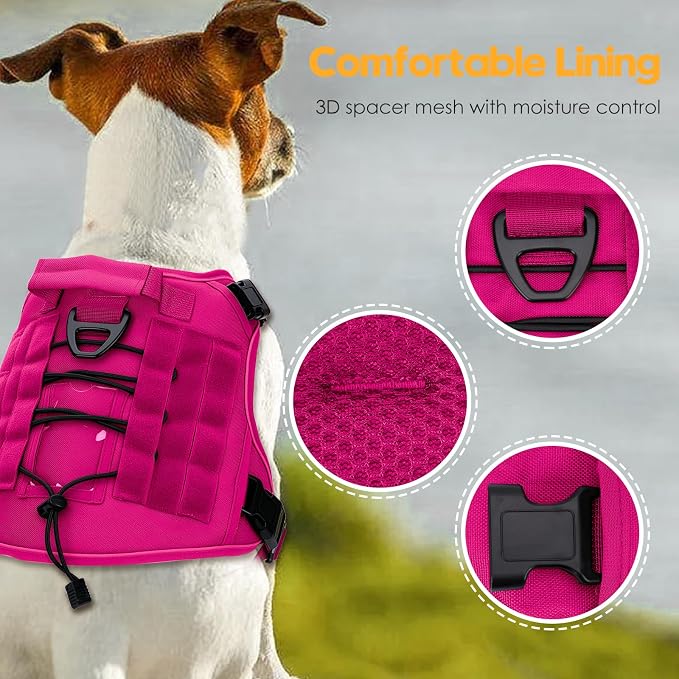 Heavy-Duty Tactical Dog Harness for Large Dogs, No Pull Adjustable Reflective Pet Vest with Molle System, K9 Military-Grade Control for Service Training, Outdoor & 10+ Breeds, Hot Pink, Large - Image 2