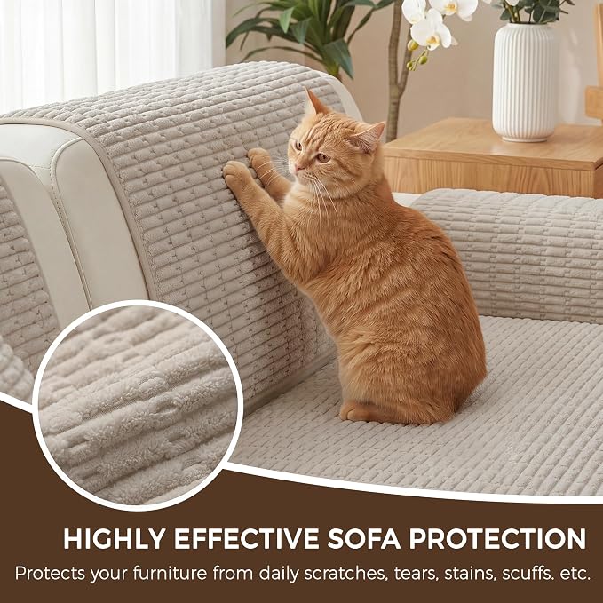 Foxdecor Couch Cover for Dogs Sofa Covers Non Slip Couch Pad Pet Friendly | Pet Couch Covers Washable Sofa Protector, Furniture Cover Couch Seat Protector for Living Room, Brown 58x82 Inch - Image 5
