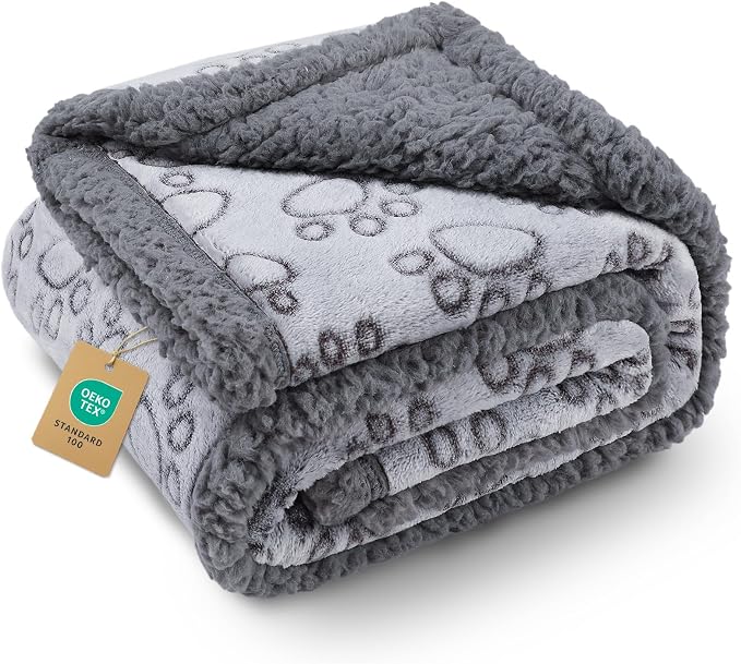 Luciphia Waterproof Dog Blanket Reversible Sherpa Fleece for Small Dogs Cat | Soft Print Pet Blanket Washable Pee Proof, Furniture Protector for Couch Sofa Bed Car, Cozy Throw (40" x 28", Grey) by luciphia