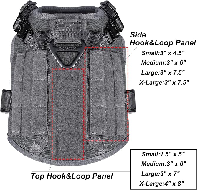 ICEFANG Tactical Dog Harness for Small Dogs,Reflective No Pull Dog Vest | with Control Handle,Adjustable,Front Hook,2 Leash Clips,Soft Padded,MOLLE Panel,Grey,Small - Image 4