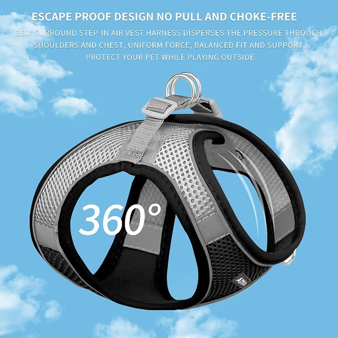 AIITLE Medium Dog Harness and Leash Set, Step-in Puppy Pet Vest, Black M | Breathable Mesh, Adjustable Fit, Reflective Design, Padded Leash Handle, for Small-Medium Dogs & Cats, Walking, Training - Image 10