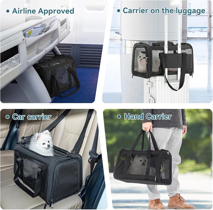 PETSFIT Soft-Sided Cat Carrier, Airline Approved | For Travel, 3 Carrying Ways, Lightweight and Ventilation on 5 Sides, Escape Proof, With Soft Fleece Pad - Image 3