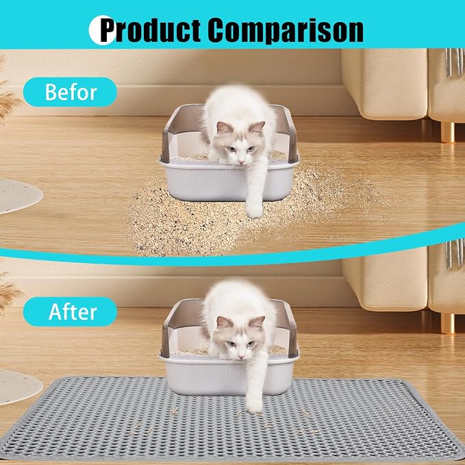 Cat Litter Mat 26"x24.5", Double Layer Waterproof Litterbox Mat, Gray | Non-slip backing, washable for easy cleanup, traps stray litter with waterproof honeycomb large grid that is urine-proof. - Image 7