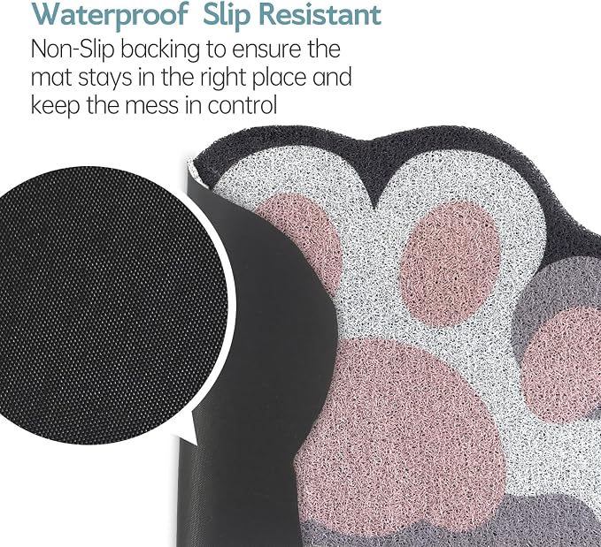Cute Cat Litter Mat 24”x16”, Litter Box Mat, Litter Trapping Mat, Soft on Kitty Paws, Easy Clean, Anti Slip, Pet Accessories, Door Floor mats - White Pink60*40 - Image 5