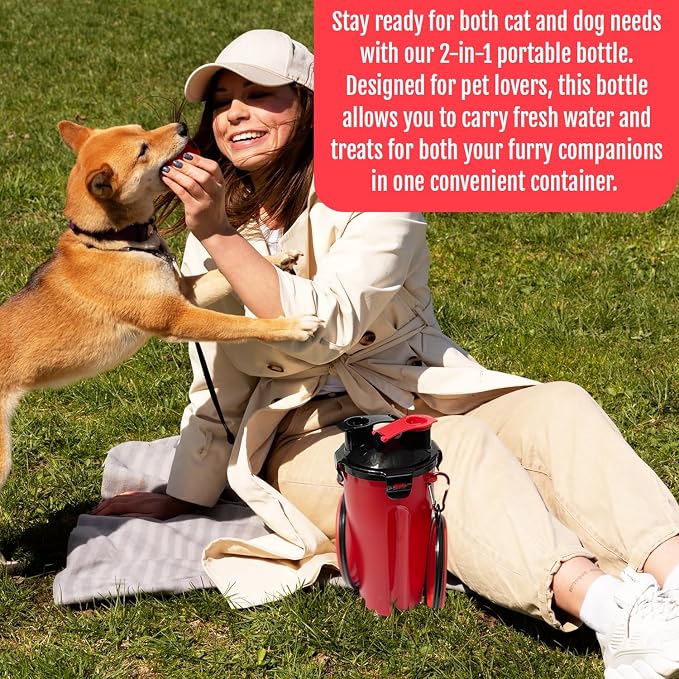 Dog Travel Water Bottle W/Collapsible Bowls - Portable 2 in 1 Leakproof Pet Water Bottle Food Container Ideal for Travel, Outdoor Portable Water Bowls for Walking, Camping & Hiking - (Red) - Image 6