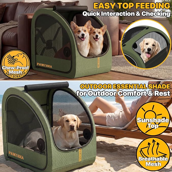PAWZIDEA Portable Dog Crate for Car Travel, Medium & Large Dogs Up to 80lbs | Soft-Sided Dog Car Kennel for Backseat, Secures Seatbelt & Headrest Strap, Collapsible Enclosed Car Seat Carrier, Chew-Proof - Image 6
