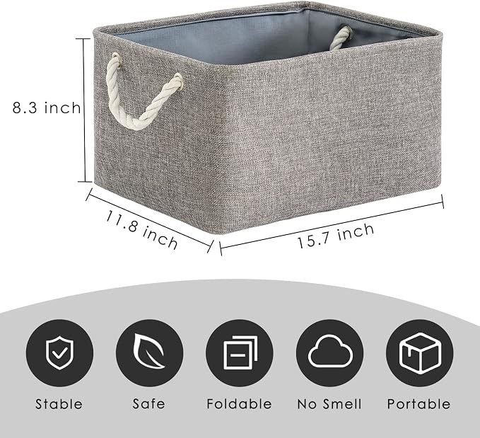 TheWarmHome Storage Bins - 3PCS Fabric Storage Baskets for Organizing Shelves | Large Basket Closet Organizer for Home Shelf Dog Laundry Organization | Collapsible Storage Cubes W/Handles - Image 2