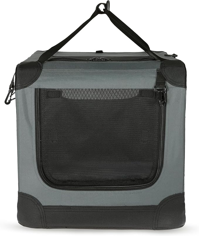 Amazon Basics 4-Door Portable Folding Soft Dog Crate, Collapsible Travel Kennel for Cat, Dog, and Other Small Animals, Pop Up with Easy Transportation, Grey, M 30" x 21" x 21" - Image 5