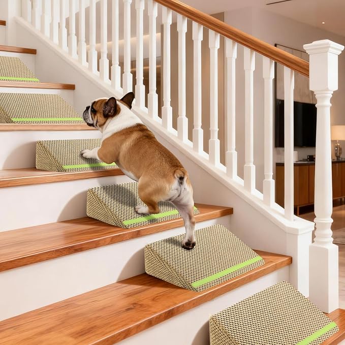JoyBlooms Upgraded Dog Ramp for Stairs, Dog Stairs for Small Dogs (Corgi & Dachshund), 40D Foam Non-Slip, 30° Slope with Glow Strip, 13.8"x10.2"x5.9", Brown-6pcs by Home