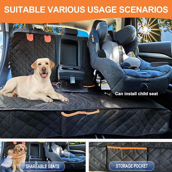 Dog Car Seat Cover for Back Seat Bench Cover, Compatible for Armrest 100% Waterproof & Nonslip Backseat Protector for Pet （Standard） - Image 3