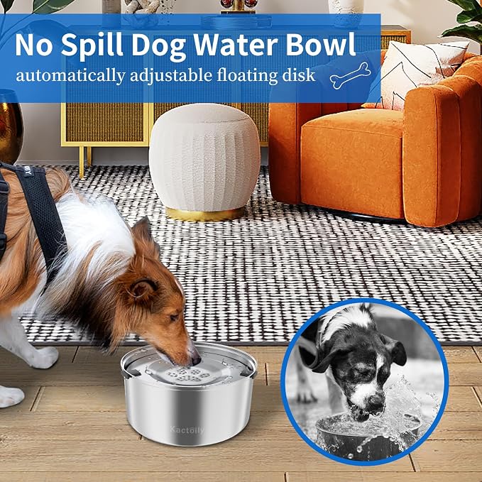 Kactoily 3L/101oz Dog Water Bowl Stainless Steel Slow Water Bowl for Dog | No-Spill Slow Drinking Water Bowl for Medium Large Dogs, Spill Proof Dog Water Bowl for Home, Vehicle and Travel Use - Image 2
