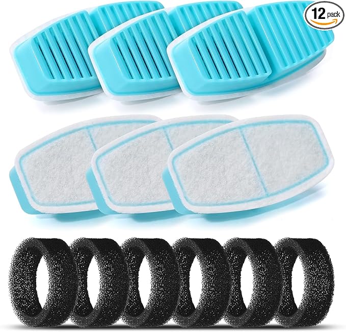 BEMOONY Cat Water Fountain Filters: Pet Water Fountain Replacement Filter | 12 Packs of Cat Fountain Filters (6 Carbon Filters + 6 Sponges) - Multiple Filtration Please replace it every 2-3 weeks by BEMOONY