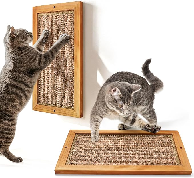 Cat Scratching Post - 2PCS Large, Wooden Sisal Cats Wall Scratcher, Floor or Wall Mounted Vertical Cat Scratch Pad for Indoor Cats Adults or Kittens, Cat Wall Furniture Protector by LSAIFATER