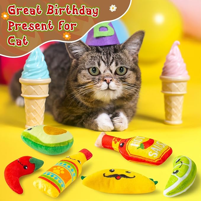 L1rabe Mexican Catnip Stuffed Toys - 6P Black Cat Appreciation Day Carnival Funny Cat Toys for Cat Lovers Gifts, Cute Taco Hot Sause Avocado Lime Indoor Kitten Chew Bite Kick Interactive Pet Supplies - Image 5