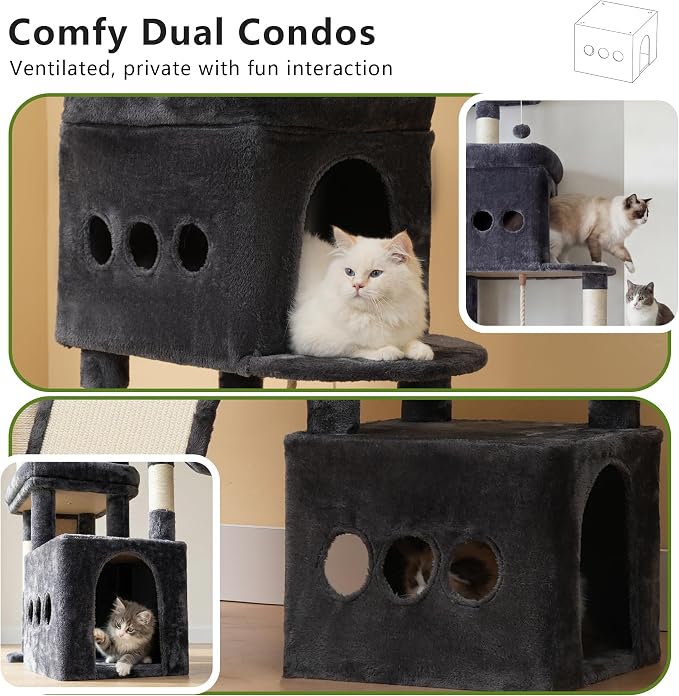 Heybly Cat Tree 72.4-Inch Anti-Tip Cat Tower with Spacious Perches HCT060G | All-in-One Cat Furniture for Large Cats, Multiple Interactive Areas, Extra-Large Sisal Scratching Board, Smoky Gray - Image 7