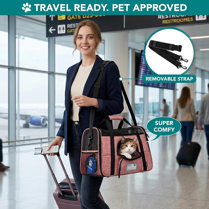PetAmi Airline Approved Pet Carrier Cat Small Dogs, Small Heather White Red | Soft Sided TSA Travel Bag, Sherpa Bed, Breathable Mesh Ventilation, Collapsible Bowl, Fits Under Seat, Up to 18 lbs - Image 5