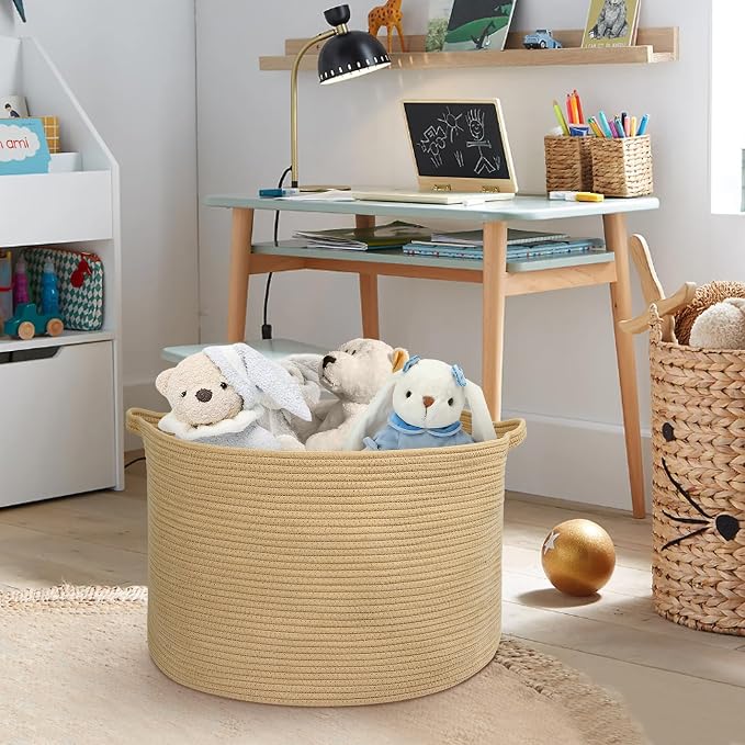 MEGASKET Extra Large Storage Basket, 22" X 22" X 14" Stuffed Animal Basket for Living Room Kids Room, Soft Cotton Rope Bin With Handle, Throw Blanket Storage, Stuffed Animal Toy Organizer Box - Image 4