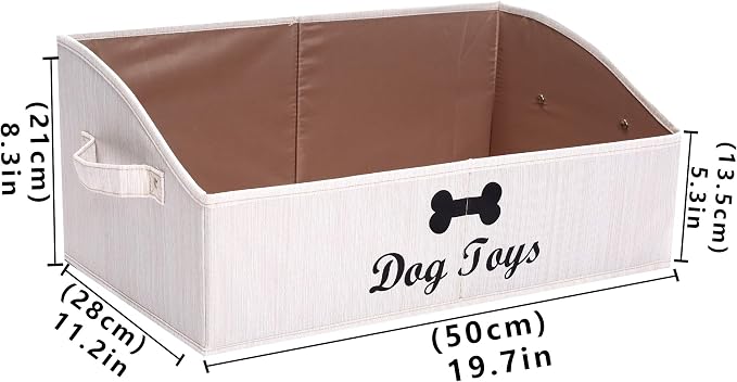 Linen-Cotton Blend Dog Toy Basket,Collapsible Dog Toy Box,Dog Toy Bin Storage-Perfect for Organizing Pet Toys,Blankets,Leashes,Rope Toys,Clothing - Beige - Image 3