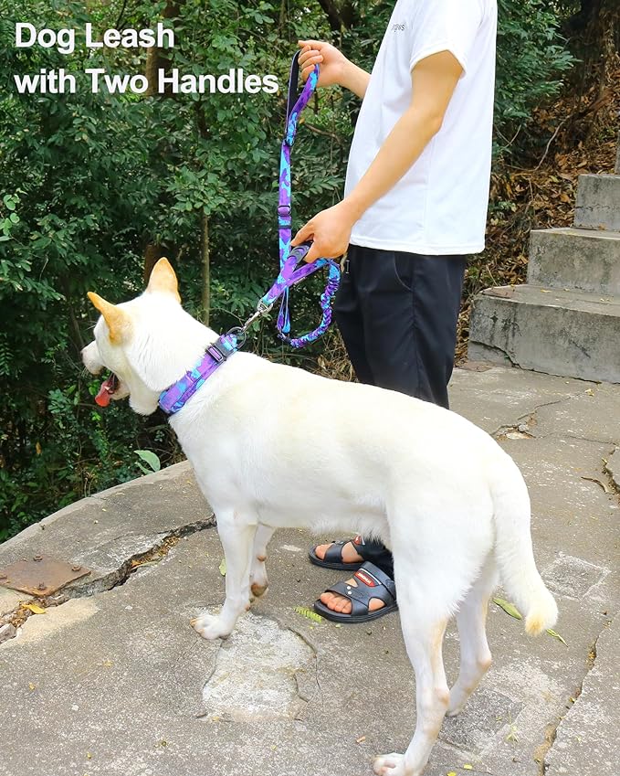 Hotsky Tactical Bungee Shock Absorbing No Pull Dog Leash,Purple Camo,4-6FT | Heavy Duty for Medium Large Dogs That Pull up to 660 lb,with Padded Double Handle ＆ Car Seatbelt,360°Rotating Locking Clasp - Image 3