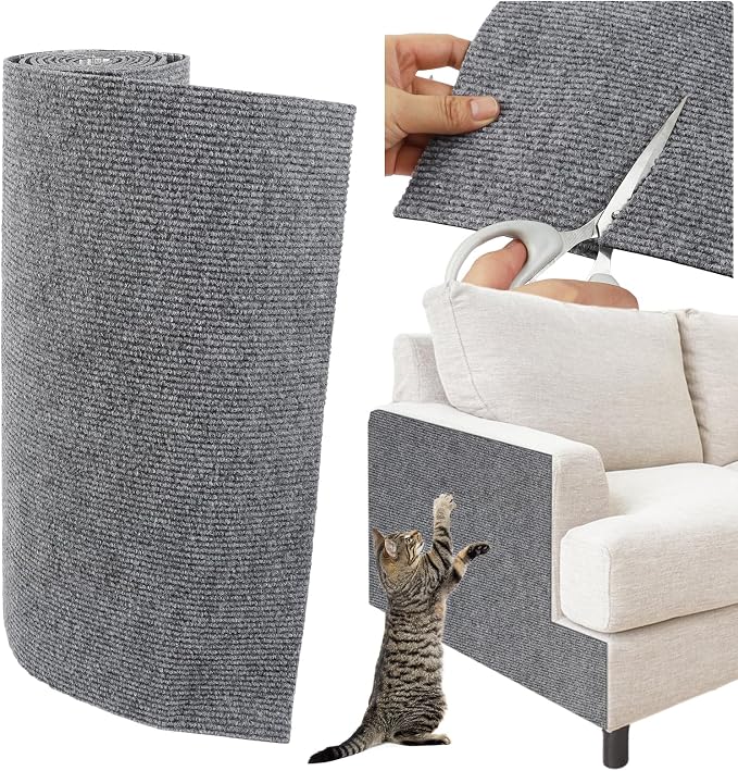 Trimmable Cat Scratcher Mat, 39.4"x15.8" Self-Adhesive Cat Scratching Carpet Pad Replacement for Cat Tree Shelves, Steps and Posts, DIY Cat Scratch Couch Furniture Protector by YITMOYM
