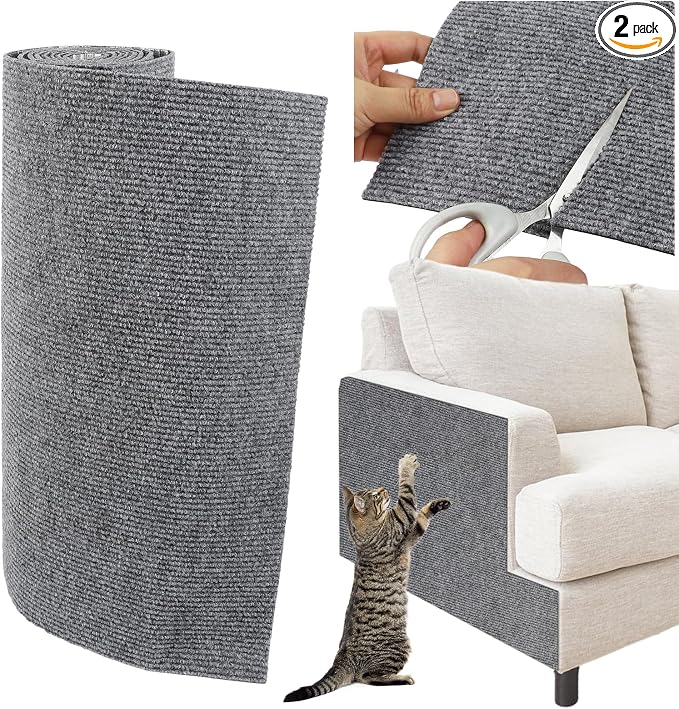 Trimmable Cat Scratcher Mat 2PCS, 78.7"x15.8" Self-Adhesive Scratching Carpet Pad Replacement for Cat Tree Shelves, Steps and Posts, DIY Scratch Couch Furniture Protector by YITMOYM