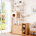 Hey-brother Cat Tree Tower, Wooden Litter Box Enclosure and Condo, MPJ115WB | 61.02 Inches Modern Cat Furniture with Large Platform, Scratching Posts, 2 Hammocks, All-in-one for Indoor Cats, Rustic Brown by Hey-brother