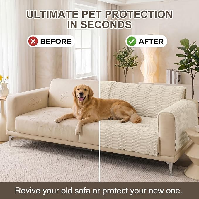 Smiry Waterproof Couch Covers for Dogs Washable, Non Slip Pet Sofa Cover | Plush Scratch Resistant Flannel Furniture Protector for Dogs, Apricot, 27.6" x 27.6", 2 Pack - Image 7