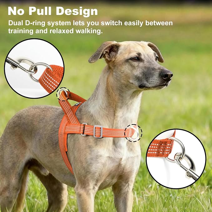 No Pull Dog Harness with Handle, Adjustable Soft Mesh Padded Vest | Reflective Walking Harness with Front Clip for Small Medium Large Dogs, Quick Fit No Escape for Training, Orange, XS - Image 2
